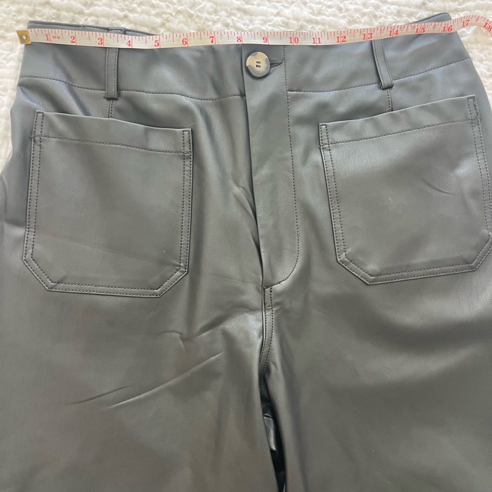 Maeve Anthropologie Colette Black Cropped Faux Leather Wide Leg Pants Sz 32 - Picture 9 of 11